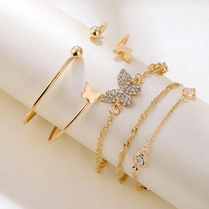 New Golden Pearl Crystal Butterfly Bracelet Set For Women - Bracelet For Women - Bracelet For Women - Bracelet For Women